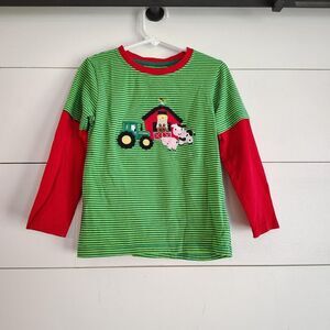 Boys Mine Long Sleeve Embroidered Shirt Farm Animals Tractor Size 4